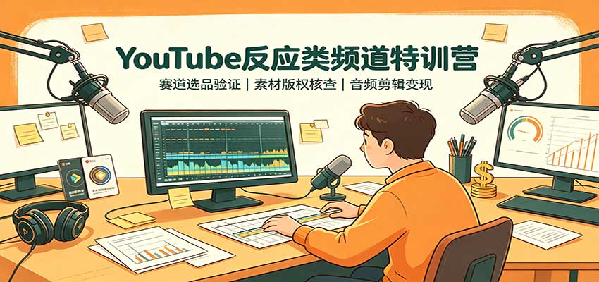 YouTube反应类频道特训营：赛道选品验证，素材版权核查，音频剪辑变现 - 87副业网