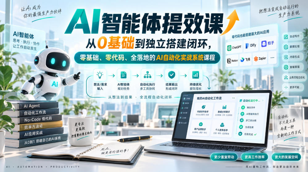 AI智能体提效课，从0基础到独立搭建闭环，零基础、零代码、全落地的AI自动化实战系统课程 - 87副业网
