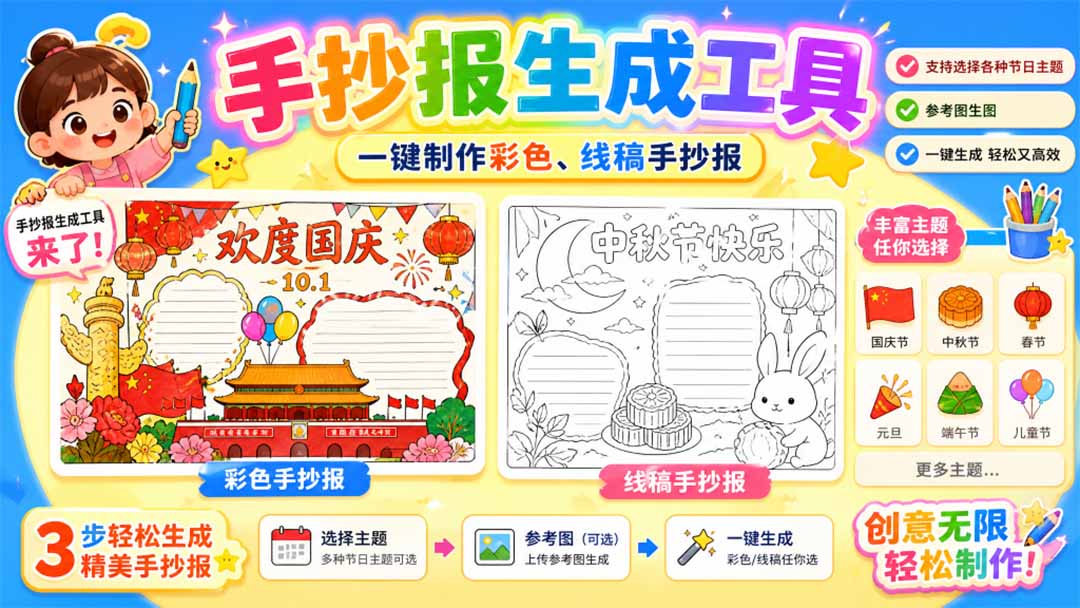 手抄报批量生成工具来了，完全免费，告别豆包生图，这个高清无水印-87副业网 - 互联网副业项目资源分享平台