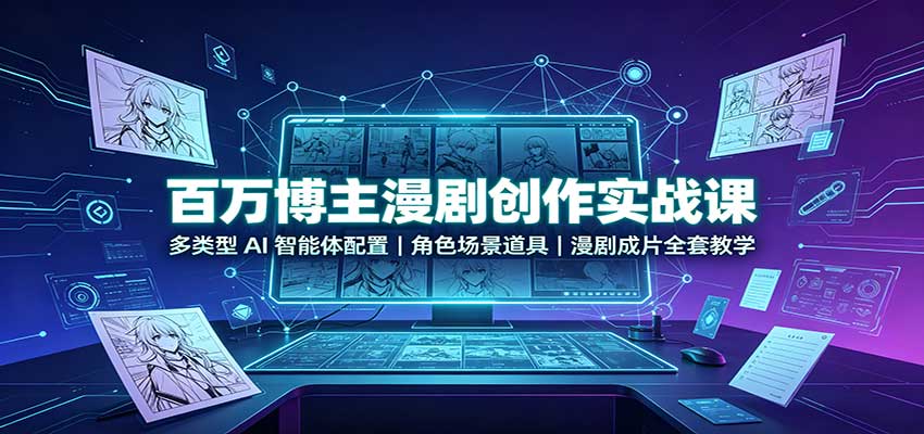 百万博主漫剧创作实战课：多类型AI智能体配置，角色场景道具，漫剧成片全套教学-87副业网 - 互联网副业项目资源分享平台