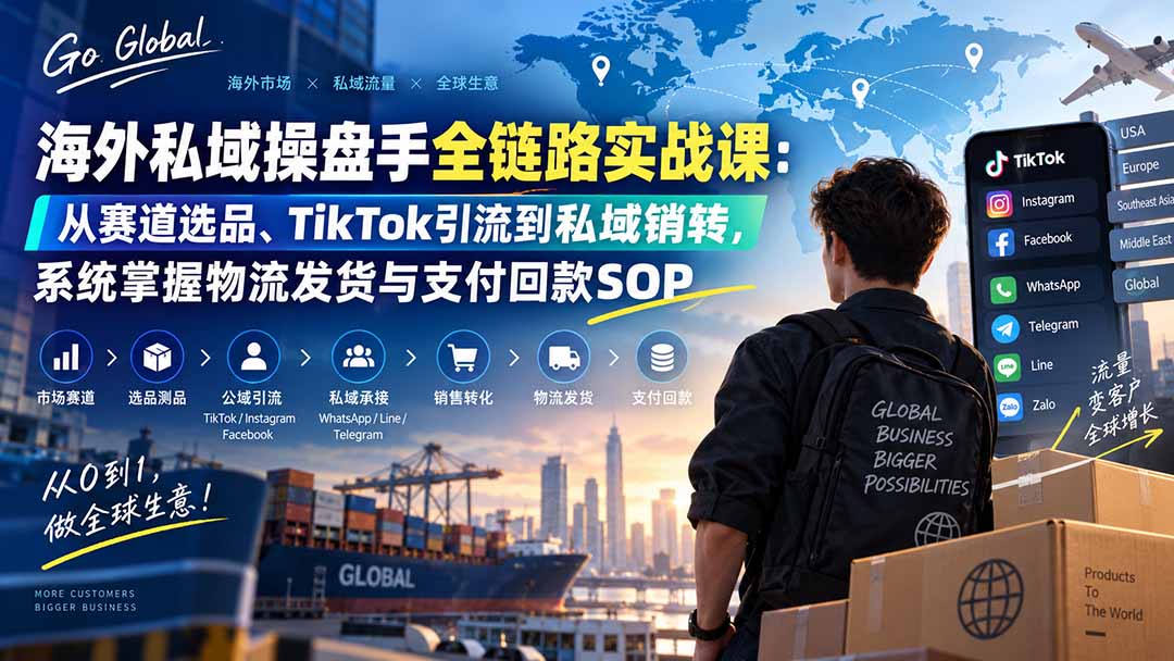 海外私域操盘手全链路实战课：从赛道选品、TikTok引流到私域销转，系统掌握物流发货与支付回款SOP-87副业网 - 互联网副业项目资源分享平台