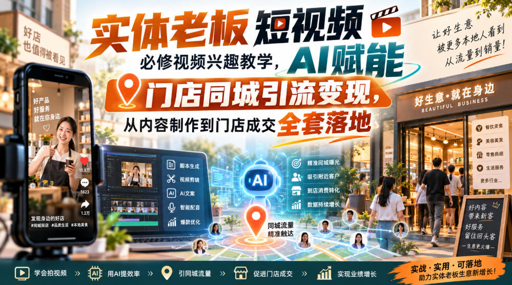 实体老板短视频必修视频兴趣教学，AI赋能门店同城引流变现，AI+短视频+直播打爆实体客流量 - 87副业网