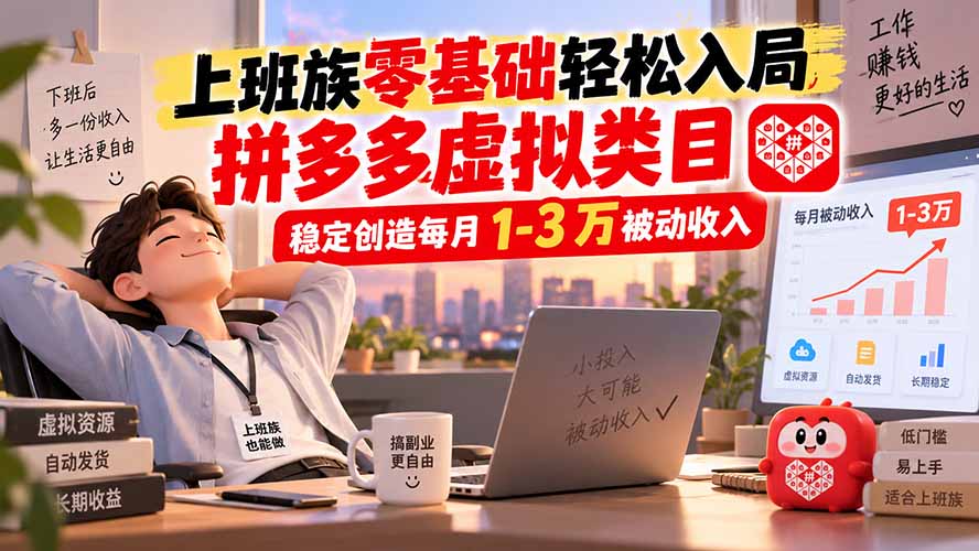 上班族零基础轻松入局，拼多多虚拟类目，稳定创造每月 1-3 万被动收入 - 87副业网