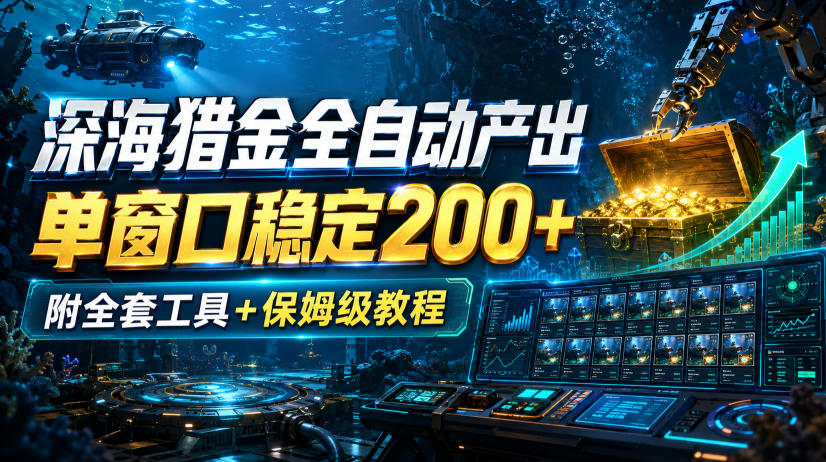 深海猎金全自动产出，单窗口稳定200+，附全套工具+保姆级教程【揭秘】 - 87副业网