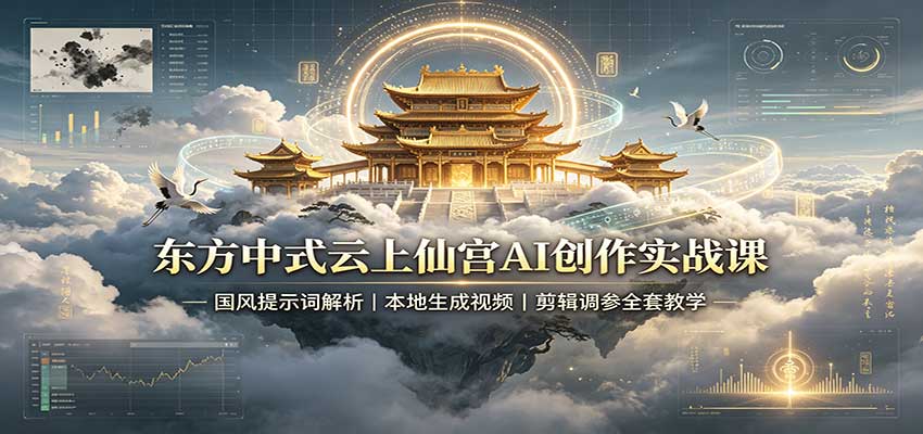 东方中式云上仙宫AI创作实战课：国风提示词解析，本地生成视频，剪辑调参全套教学-87副业网 - 互联网副业项目资源分享平台