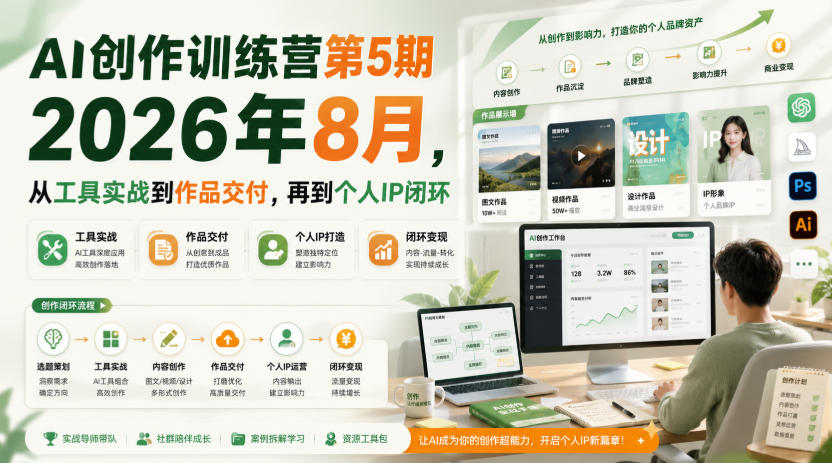 AI创作训练营第5期2026年8月，从工具实战到作品交付，再到个人IP闭环(更新0904) - 87副业网