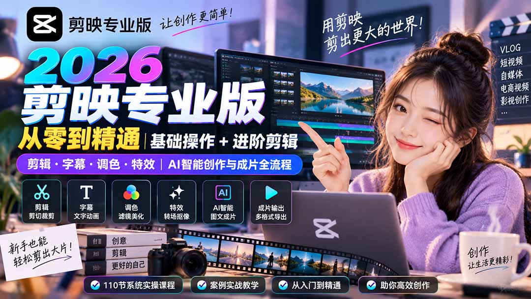 2026剪映专业版从零到精通｜基础操作+进阶剪辑｜剪辑·字幕·调色·特效｜AI智能创作与成片全流程 - 87副业网
