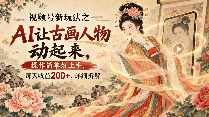 视频号新玩法之AI让古画人物动起来，操作简单好上手，每天收益200+，详细拆解 - 87副业网