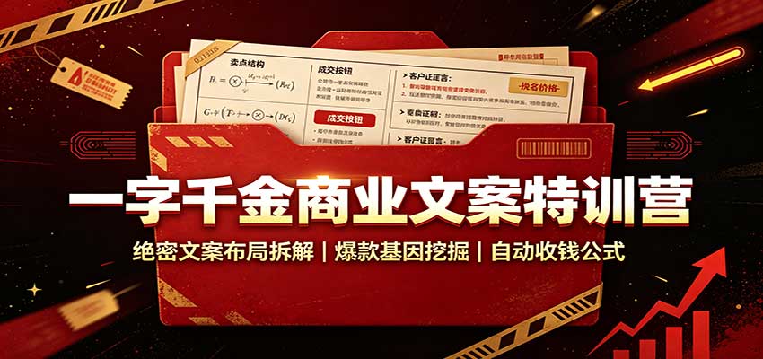 一字千金商业文案特训营：绝密文案布局拆解，爆款基因挖掘，自动收钱公式-87副业网 - 互联网副业项目资源分享平台