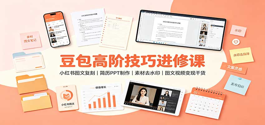 豆包高阶技巧进修课：小红书图文复刻，简历PPT制作，素材去水印，图文视频变现干货-87副业网 - 互联网副业项目资源分享平台