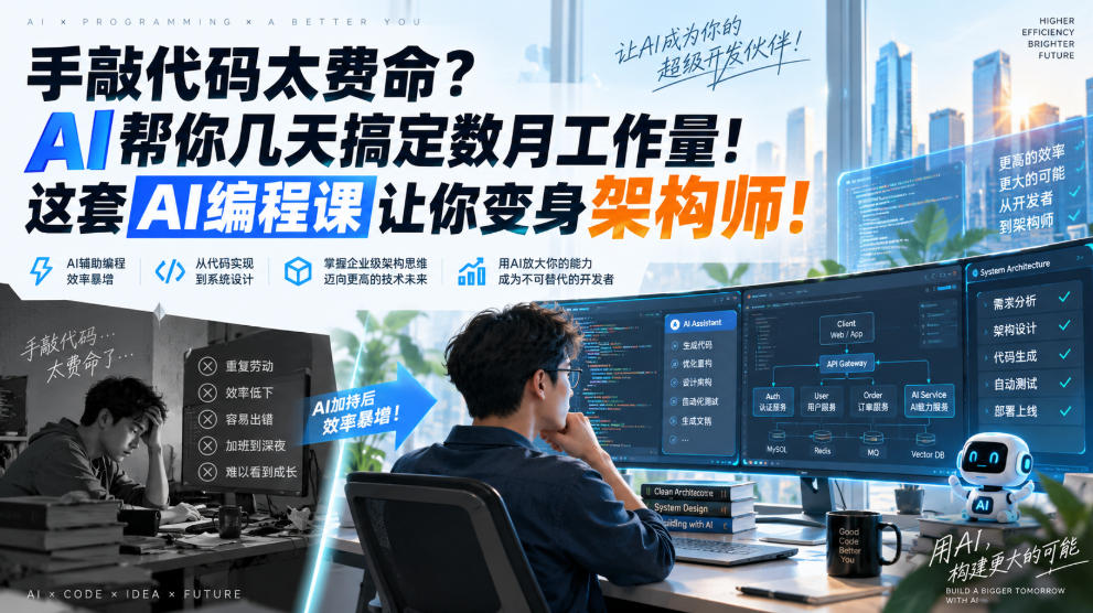 手敲代码太费命？AI帮你几天搞定数月工作量！这套AI编程课让你变身架构师！【原创双语字幕】-87副业网 - 互联网副业项目资源分享平台