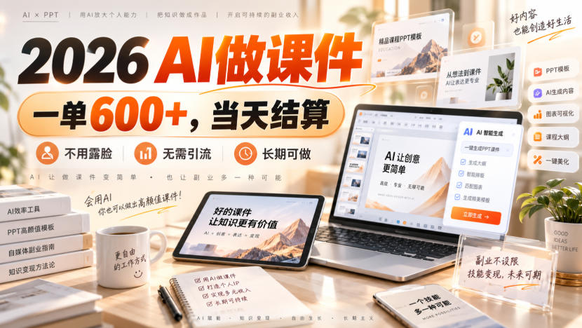 2026 AI做课件，一单600+，当天结算，不用露脸，无需引流，长期可做【揭秘】 - 87副业网