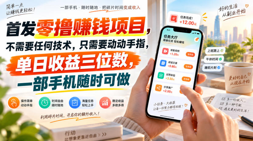 首发零撸賺钱项目，不需要任何技术，只需要动动手指，单日收益三位数，一部手机随时可做【揭秘】 - 87副业网