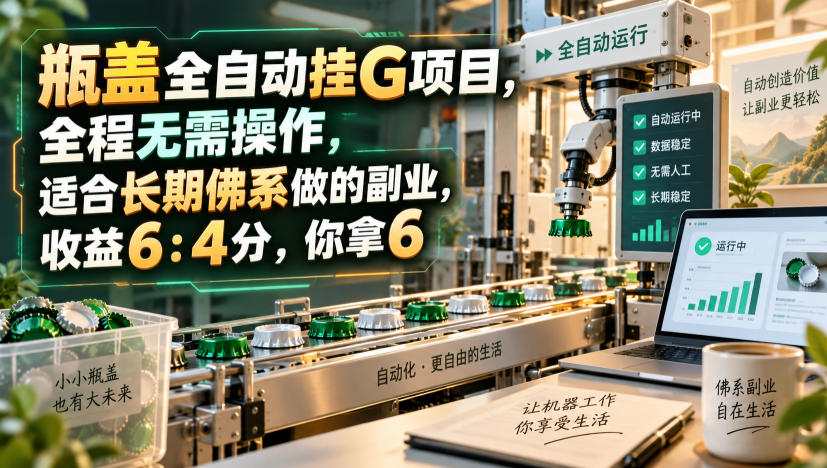 瓶盖全自动挂G项目，全程无需操作，适合长期佛系做的副业，收益6：4分，你拿6【揭秘】-87副业网 - 互联网副业项目资源分享平台