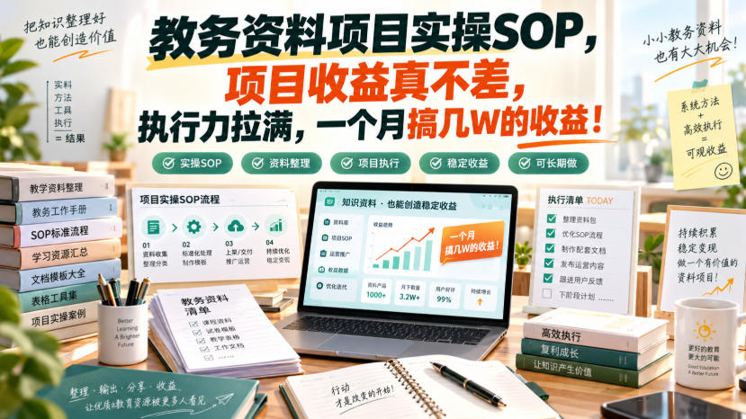 教务资料项目实操SOP，项目收益真不差，执行力拉满，一个月搞几W的收益 - 87副业网