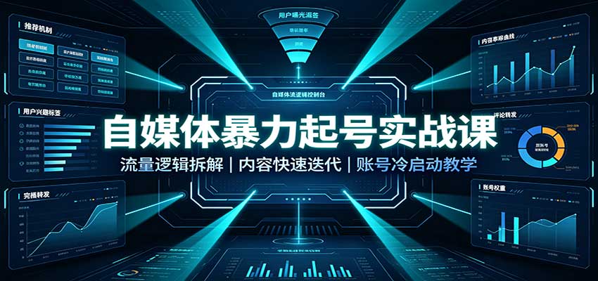 自媒体暴力起号实战课：流量逻辑拆解，内容快速迭代，账号冷启动教学-87副业网 - 互联网副业项目资源分享平台