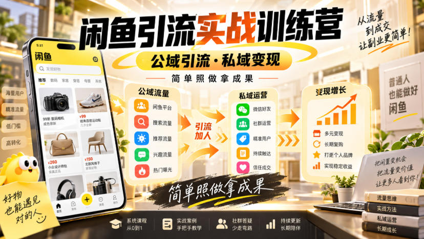 闲鱼引流实战训练营，公域引流·私域变现，简单照做拿成果 - 87副业网