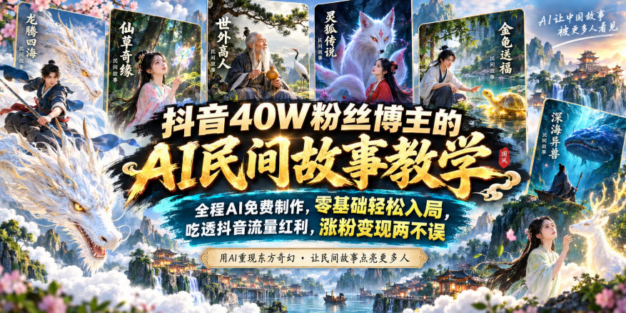 抖音40W粉丝博主的AI民间故事教学，全程AI免费制作，零基础轻松入局，吃透抖音流量红利，涨粉变现两不误 - 87副业网
