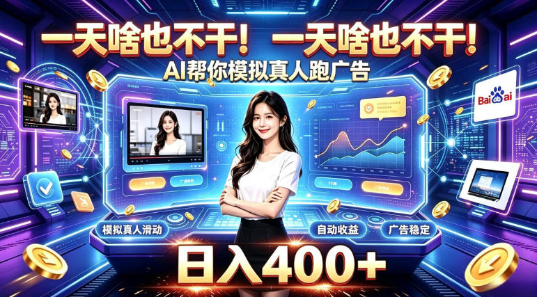 一天啥也不干！AI帮你模拟真人跑广告，稳定日入400+，实现真正被动变现【揭秘】 - 87副业网
