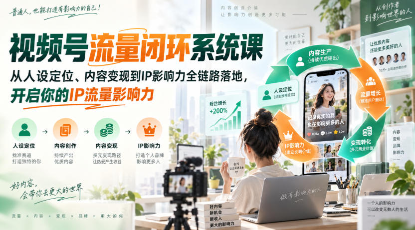 视频号流量闭环系统课，从人设定位、内容变现到IP影响力全链路落地，开启你的IP流量影响力-87副业网 - 互联网副业项目资源分享平台