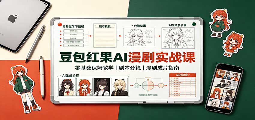 豆包红果AI漫剧实战课：零基础保姆教学，剧本分镜，漫剧成片指南 - 87副业网
