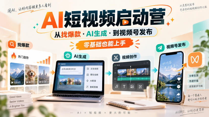 AI短视频启动营，从找爆款·AI生成·到视频号发布，零基础也能上手-87副业网 - 互联网副业项目资源分享平台