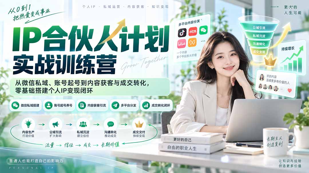 IP合伙人计划实战训练营-更新：从微信私域、账号起号到内容获客与成交转化，零基础搭建个人IP变现闭环-87副业网 - 互联网副业项目资源分享平台