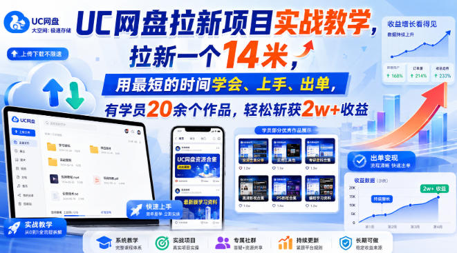 UC网盘拉新项目实战教学，拉新一个14米，用最短的时间学会、上手、出单，有学员20余个作品，轻松斩获2w+收益(更新0908) - 87副业网