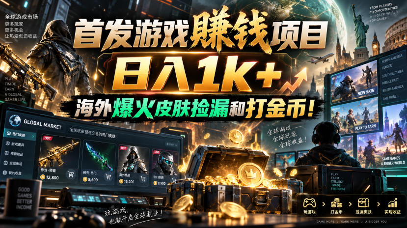 首发游戏賺钱项目，日入1k+，海外爆火皮肤捡漏和打金币！【揭秘】-87副业网 - 互联网副业项目资源分享平台