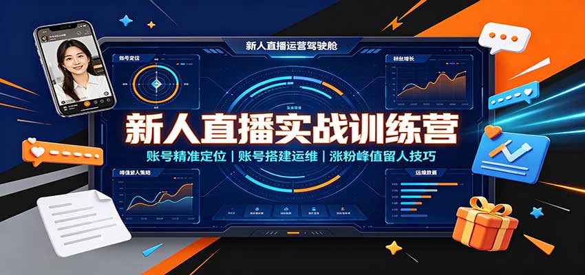 新人直播实战训练营:账号精准定位,账号搭建运维,涨粉峰值留人技巧-87副业网 - 互联网副业项目资源分享平台