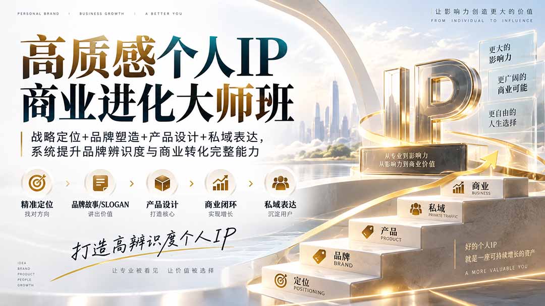高质感个人IP商业进化大师班:战略定位+品牌塑造+产品设计+私域表达,系统提升品牌辨识度与商业转化完整能力-87副业网 - 互联网副业项目资源分享平台