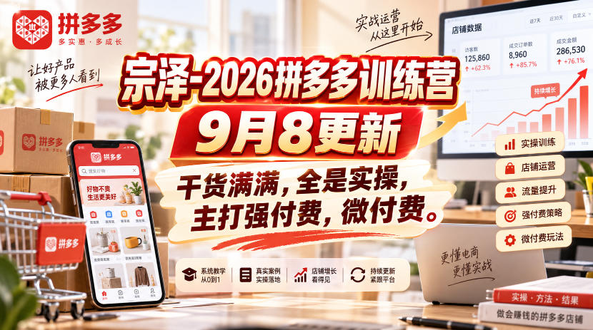 宗泽-2026拼多多训练营9月8更新,干货满满,全是实操,主打强付费,微付费-87副业网 - 互联网副业项目资源分享平台