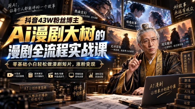 抖音43W粉丝博主Ai漫剧大树的漫剧制作全流程实战课,零基础小白轻松做漫剧短片,涨粉变现-87副业网 - 互联网副业项目资源分享平台