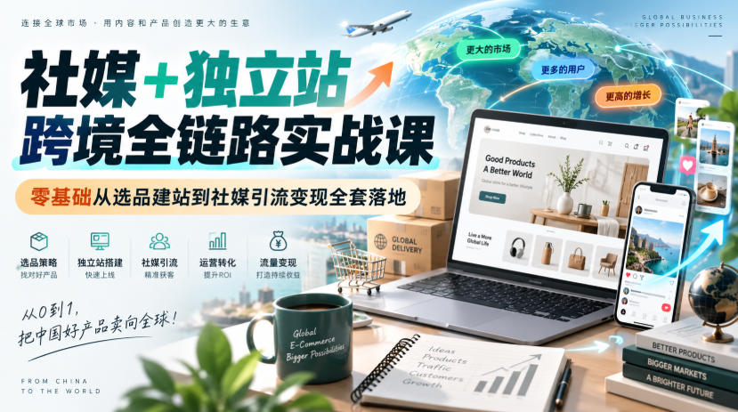 社媒+独立站跨境全链路实战课｜零基础从选品建站到社媒引流变现全套落地-87副业网 - 互联网副业项目资源分享平台