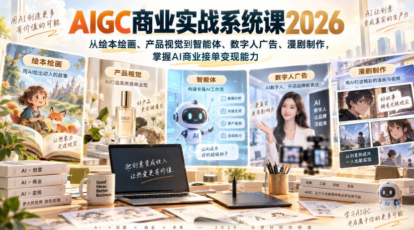 AIGC商业实战系统课2026，从绘本绘画、产品视觉到智能体、数字人广告、漫剧制作，掌握AI商业接单变现能力-87副业网 - 互联网副业项目资源分享平台