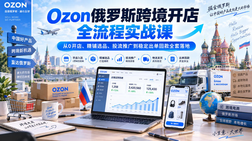 Ozon俄罗斯跨境开店全流程实战课｜从0开店、精铺选品、投流推广到稳定出单回款全套落地-87副业网 - 互联网副业项目资源分享平台