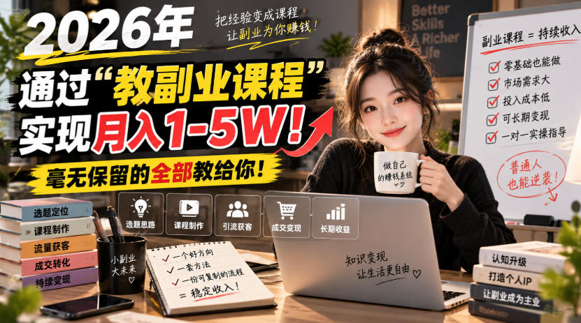2026年通过“教副业课程”实现月入1-5W！毫无保留的全部教给你！【揭秘】-87副业网 - 互联网副业项目资源分享平台