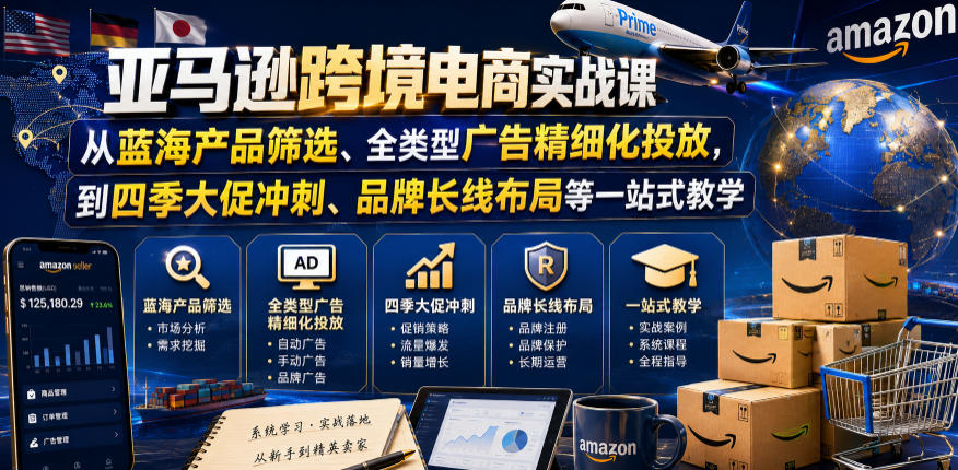 亚马逊跨境电商实战课，从蓝海产品筛选、全类型广告精细化投放，到四季大促冲刺、品牌长线布局等一站式教学(更新0910)-87副业网 - 互联网副业项目资源分享平台