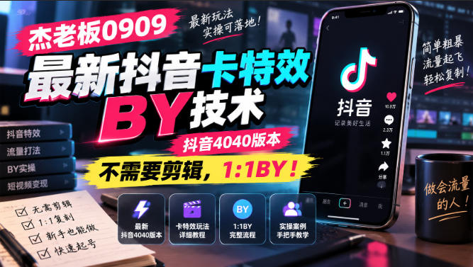 杰老板0909最新抖音卡特效搬运技术，抖音4040版本，不需要剪辑，1:1搬运！-87副业网 - 互联网副业项目资源分享平台