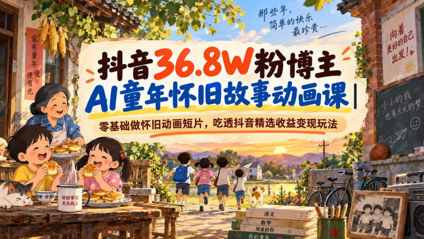 抖音36.8W粉博主AI童年怀旧故事动画课｜零基础做怀旧动画短片，吃透抖音精选收益变现玩法-87副业网 - 互联网副业项目资源分享平台