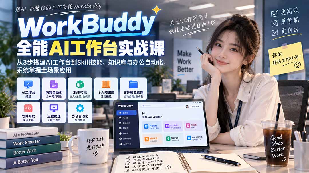 WorkBuddy全能AI工作台实战课：从3步搭建AI工作台到Skill技能、知识库与办公自动化，系统掌握全场景应用-87副业网 - 互联网副业项目资源分享平台