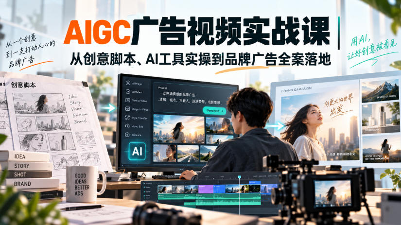 AIGC广告视频实战课｜从创意脚本、AI工具实操到品牌广告全案落地-87副业网 - 互联网副业项目资源分享平台