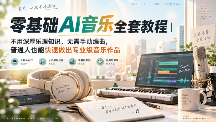 零基础AI音乐全套教程｜不用深厚乐理知识，无需手动编曲，普通人也能快速做出专业级音乐作品-87副业网 - 互联网副业项目资源分享平台
