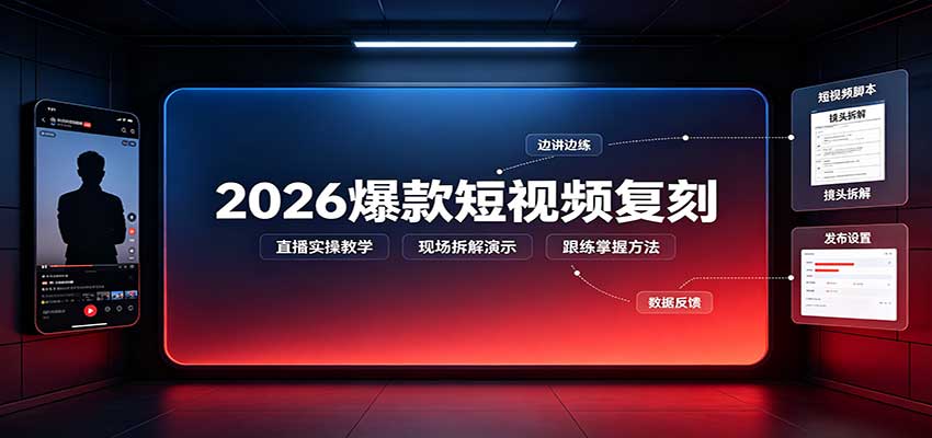 2026爆款短视频复刻：直播实操教学，配套文字文档掌握全流程-87副业网 - 互联网副业项目资源分享平台