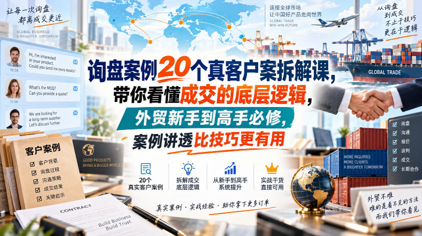 询盘案例20个真客户案拆解课，带你看懂成交的底层逻辑，外贸新手到高手必修，案例讲透比技巧更有用 - 87副业网