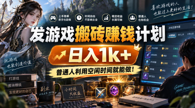 发游戏搬砖賺钱计划，日入1k+，普通人利用空闲时间就能做！【揭秘】-87副业网 - 互联网副业项目资源分享平台