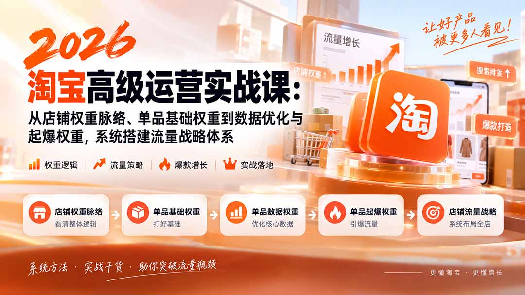 2026淘宝高级运营实战课：从店铺权重脉络、单品基础权重到数据优化与起爆权重，系统搭建流量战略体系-87副业网 - 互联网副业项目资源分享平台