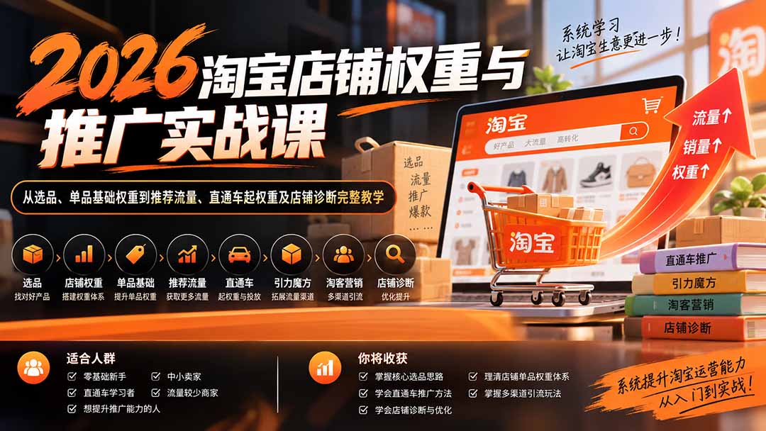 2026淘宝店铺权重与推广实战课：从选品、单品基础权重到推荐流量、直通车起权重及店铺诊断完整教学-87副业网 - 互联网副业项目资源分享平台