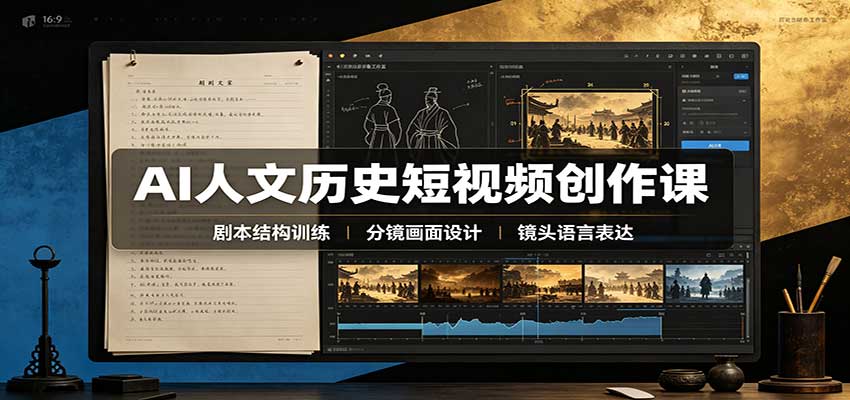 AI人文历史短视频创作课：赛道对标、剧本分镜制图，掌握视频完整产出流程 - 87副业网