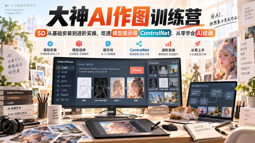 大神AI作图训练营，SD从基础安装到进阶实操，吃透模型提示词ControlNet，从零学会AI绘画 - 87副业网